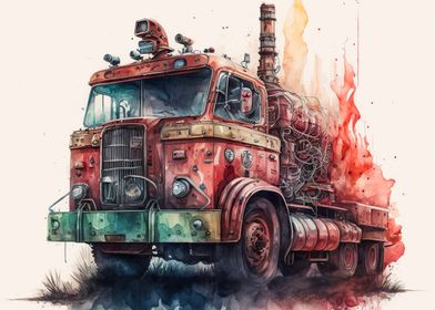 fire truck watercolor