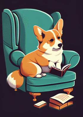 Cute Corgi Reading A book