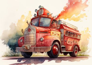 fire truck watercolor