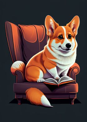 Cute Corgi Reading A book