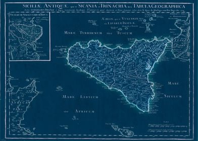 Vintage glowing Sicily map