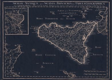 Vintage glowing Sicily map