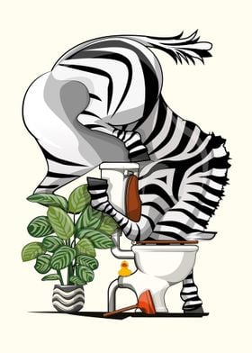 Zebra drinking from Toilet