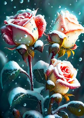 Roses in Snow Red Yellow