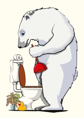 Polar Bear Cleaning Toilet