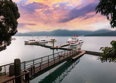 Oil Painting Sun Moon Lake