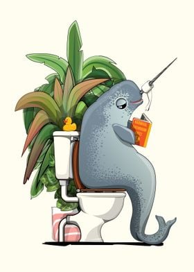 Narwhal Sitting on Toilet