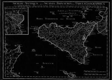 Vintage black Sicily map