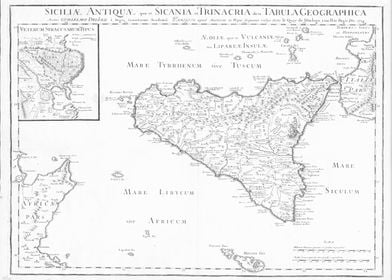 Vintage white Sicily map