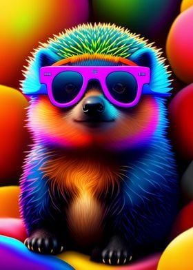 cute neon glasses hedgehog