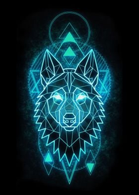 Wolf with Blue Neon