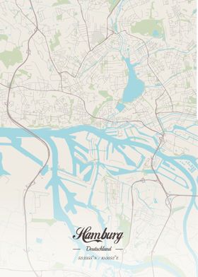 Hamburg city map vintage