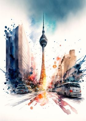 Tokyo city watercolor