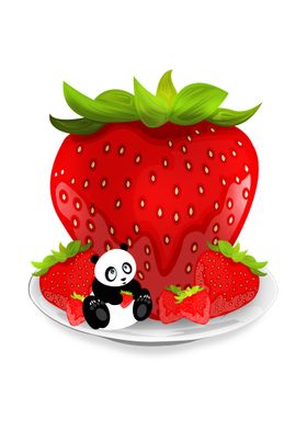 Panda And Strawberries 
