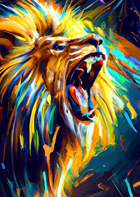 Colorful Roaring Lion Art