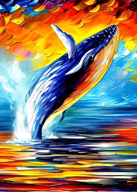 Blue Whale Jumps Color Art