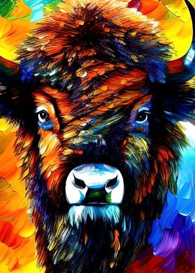 Colorful Bison Head Art