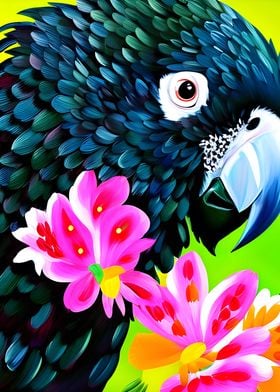 Black cockatoo with flower
