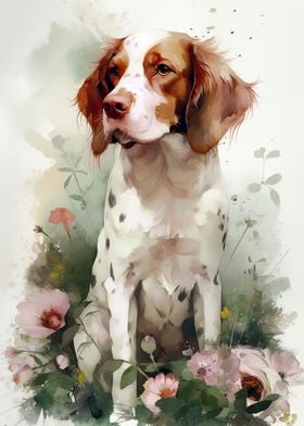 Brittany Spaniel Flowers