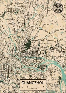 Guangzhou City Map Vintage