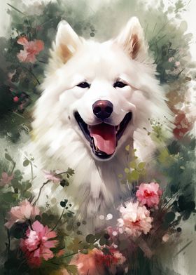 Samoyed Dog Watercolor 