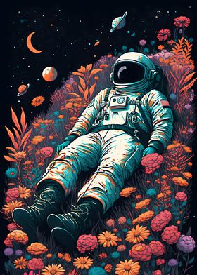 astronaut and red roses