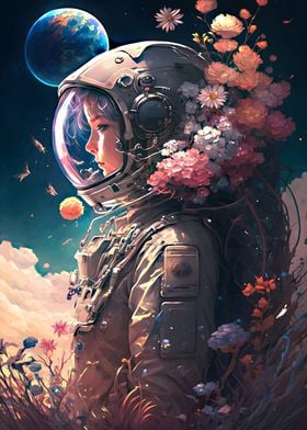 Fantasy floral astronaut