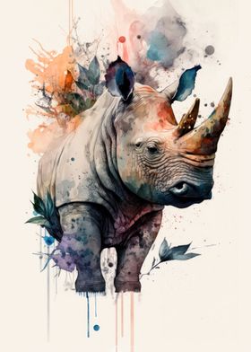 Rhinocerose Watercolor