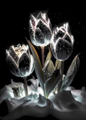 Black Tulips Flowers Snow