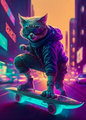 cyberpunCat Playing Skates