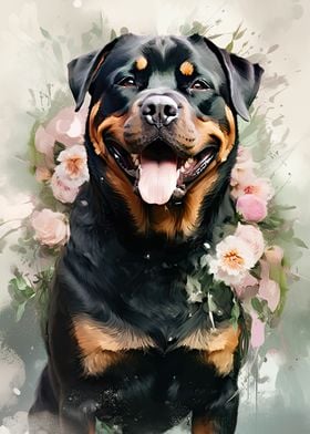Rottweiler Dog Watercolor 