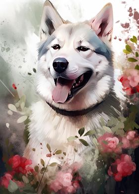 Husky Dog Watercolor 