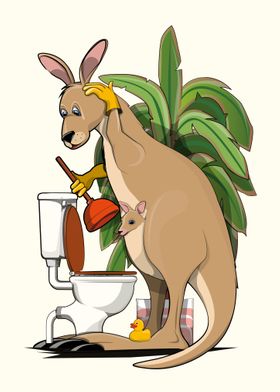 Kangaroo fixing Toilet
