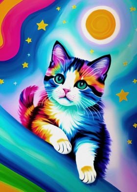 Colorful Cosmic Anime Cat 