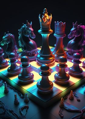 'game chess neon' Poster by I Love Displate | Displate