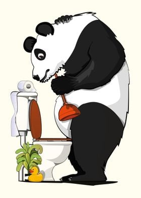 Panda Bear Fixing Toilet