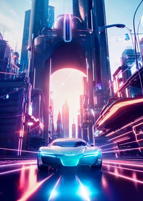 Car in Futuristic City