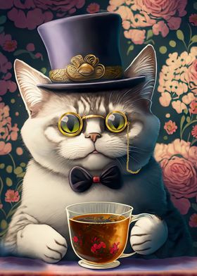 Tea Drinking Cat