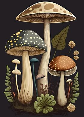 mushrooms muted colors