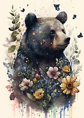 Watercolor bear portrait