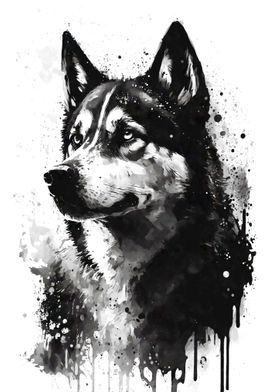 Siberian Husky Black Ink