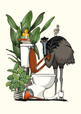 Emu using the toilet