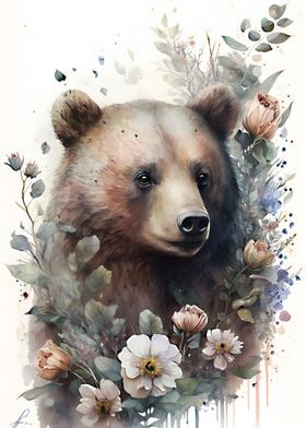 Watercolor floral bear