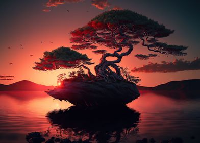 bonsai sunset