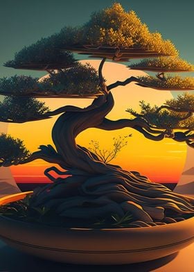 bonsai sunset