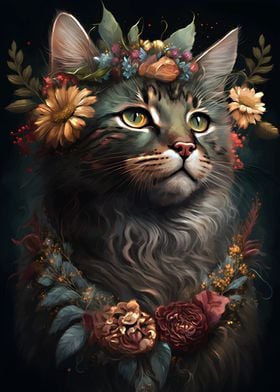 cat and flowers