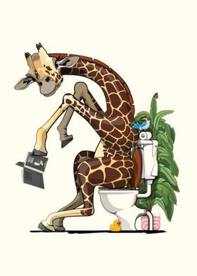 Giraffe Using the Toilet