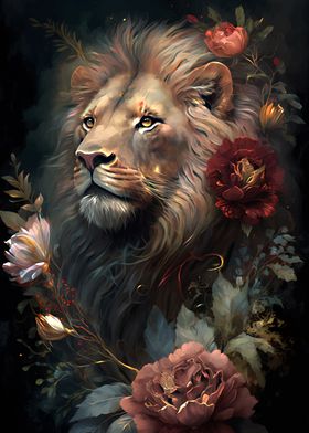 Lion floral portrait