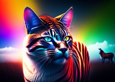 3D Wild Cat Neon Lights