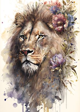 watercolor floral lion